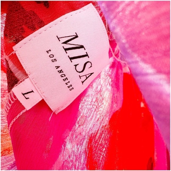 MISA Los Angeles Alexandra Floral & Metallic Halterneck Dress Pink Size L NWOT - Picture 10 of 12